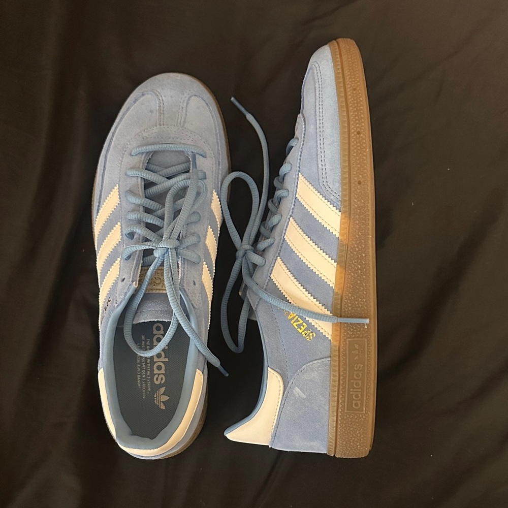 Adidas Light Blue Suede Sneakers with White Stripes
